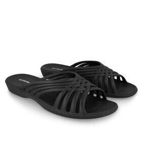 Okabashi Venice Black Slip-On Low Wedge Heel Rubber Sandals Size M/L 8-9